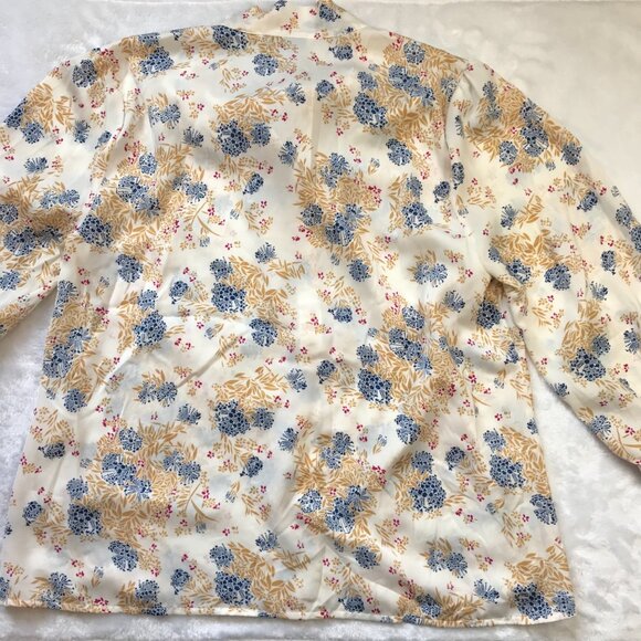 Modcloth Tie Neck Floral Blouse Women's XL Button Front 3/4 Sleeves Business - Picture 7 of 11